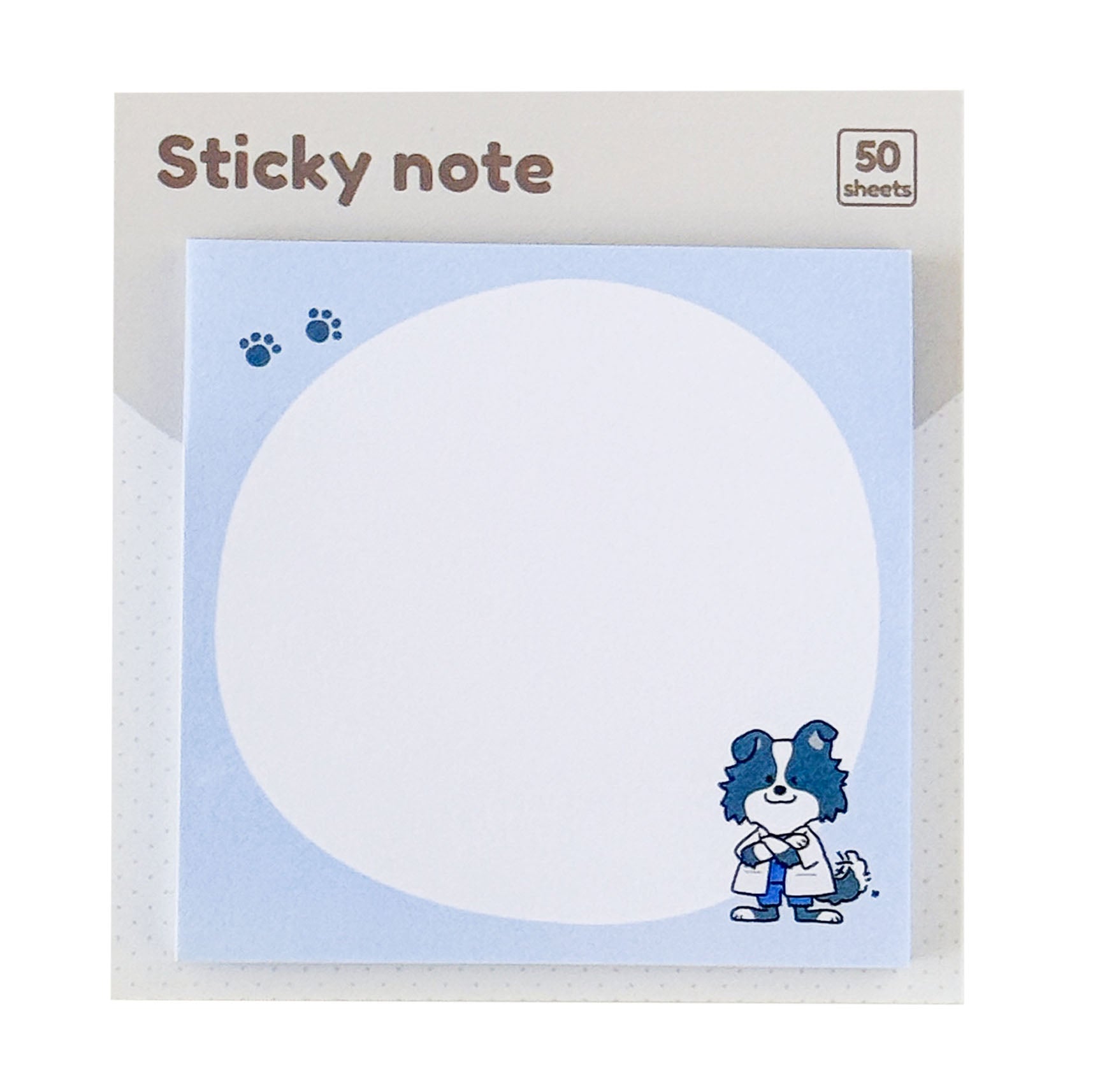 Blue Border Collie scientist sticky notes with a cute cartoon dog illustration and spacious writing area for daily reminders.