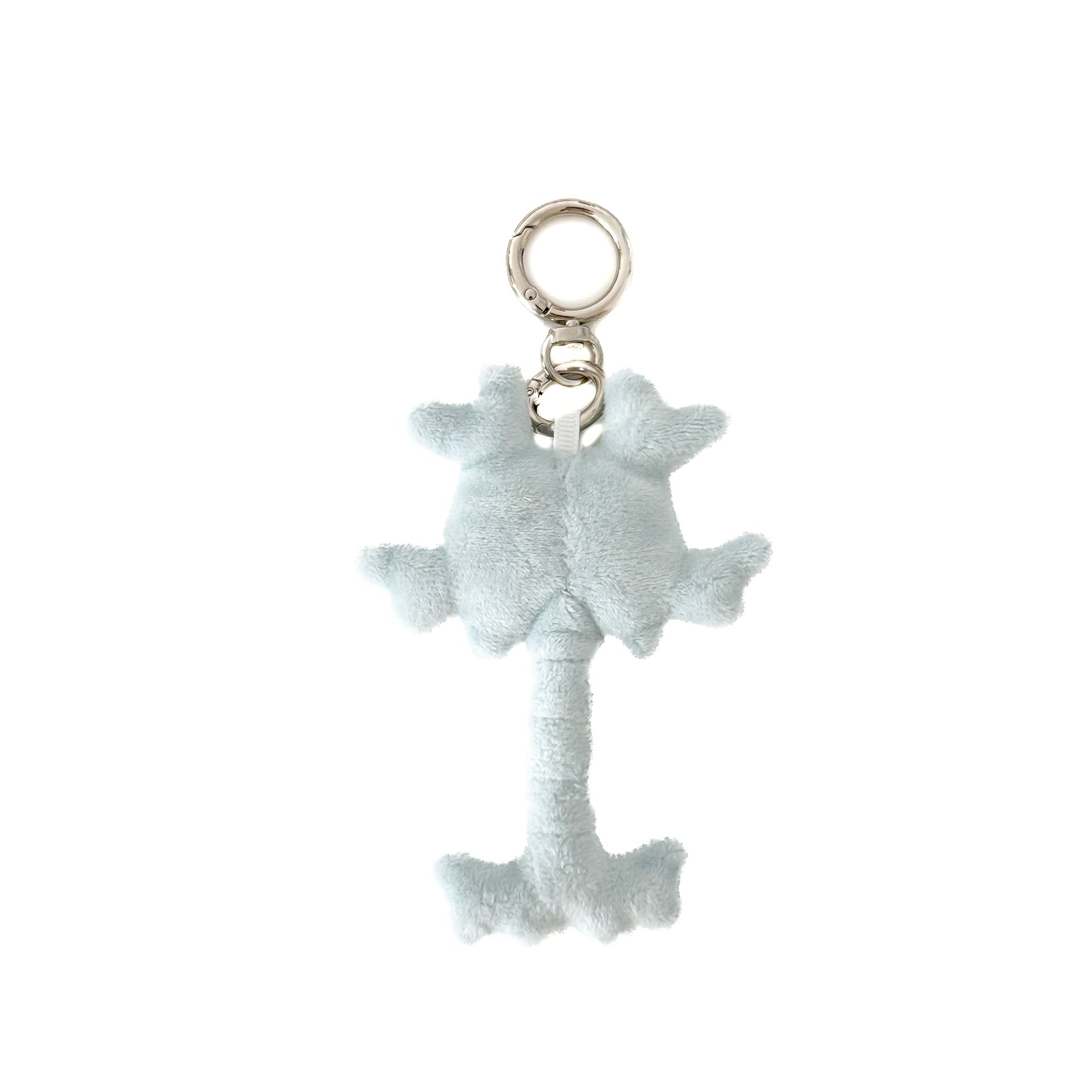 Soft blue neuron plush keychain featuring a expression and durable metal keychain clasp.