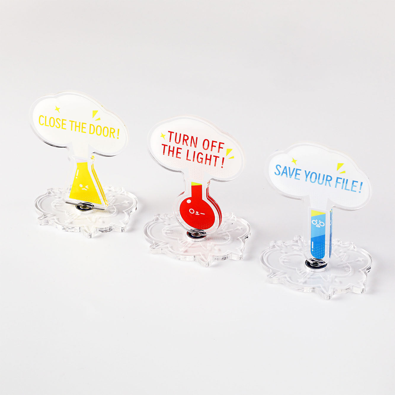 science acrylic stand with motivational "SAVE YOUR FILE!" design for office and lab desks.