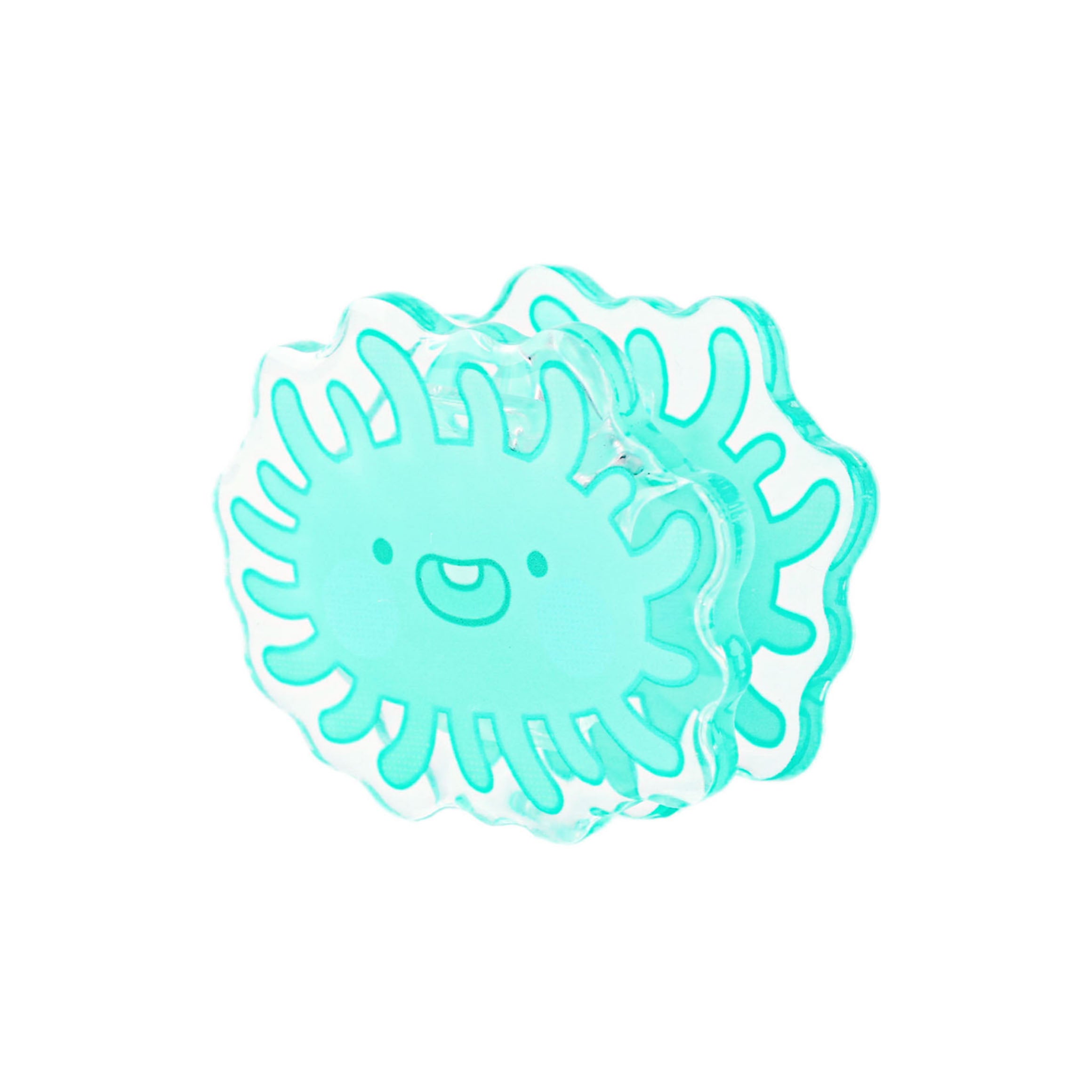 Transparent blue microbe acrylic paper clip with a cheerful cartoon germ design, ideal for keeping worksheets, flashcards, and loose papers neatly together.