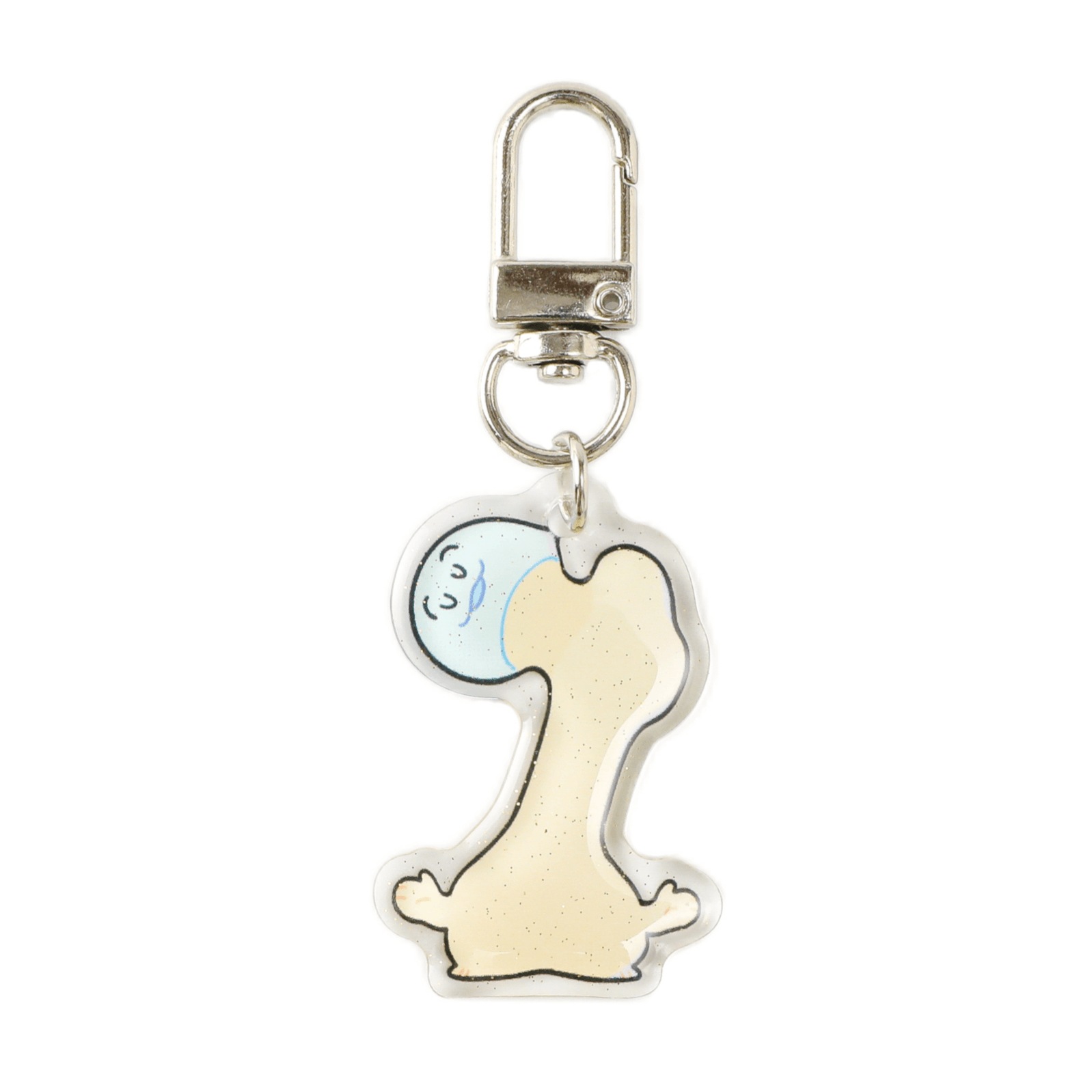 Smiling cartoon bone acrylic keychain with glitter details and a polished metal clasp, a lightweight accessory inspired by skeletal anatomy for everyday carry.