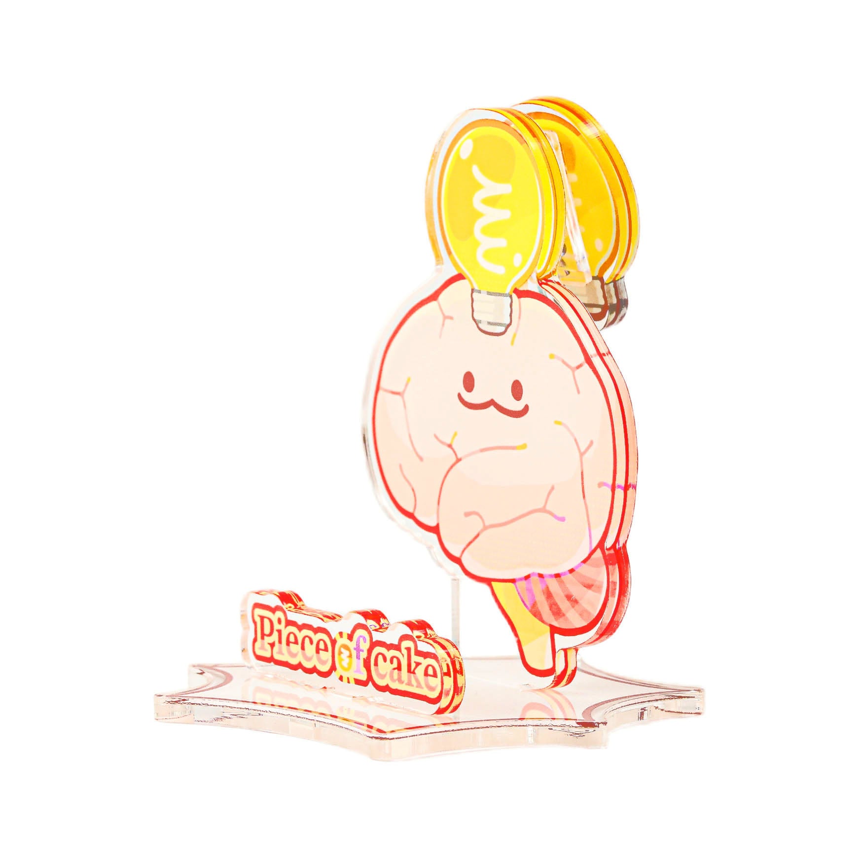 Cute brain acrylic stand with a glowing light bulb illustration, adding a fun science-inspired accent to office desks, bookshelves, and study spaces.