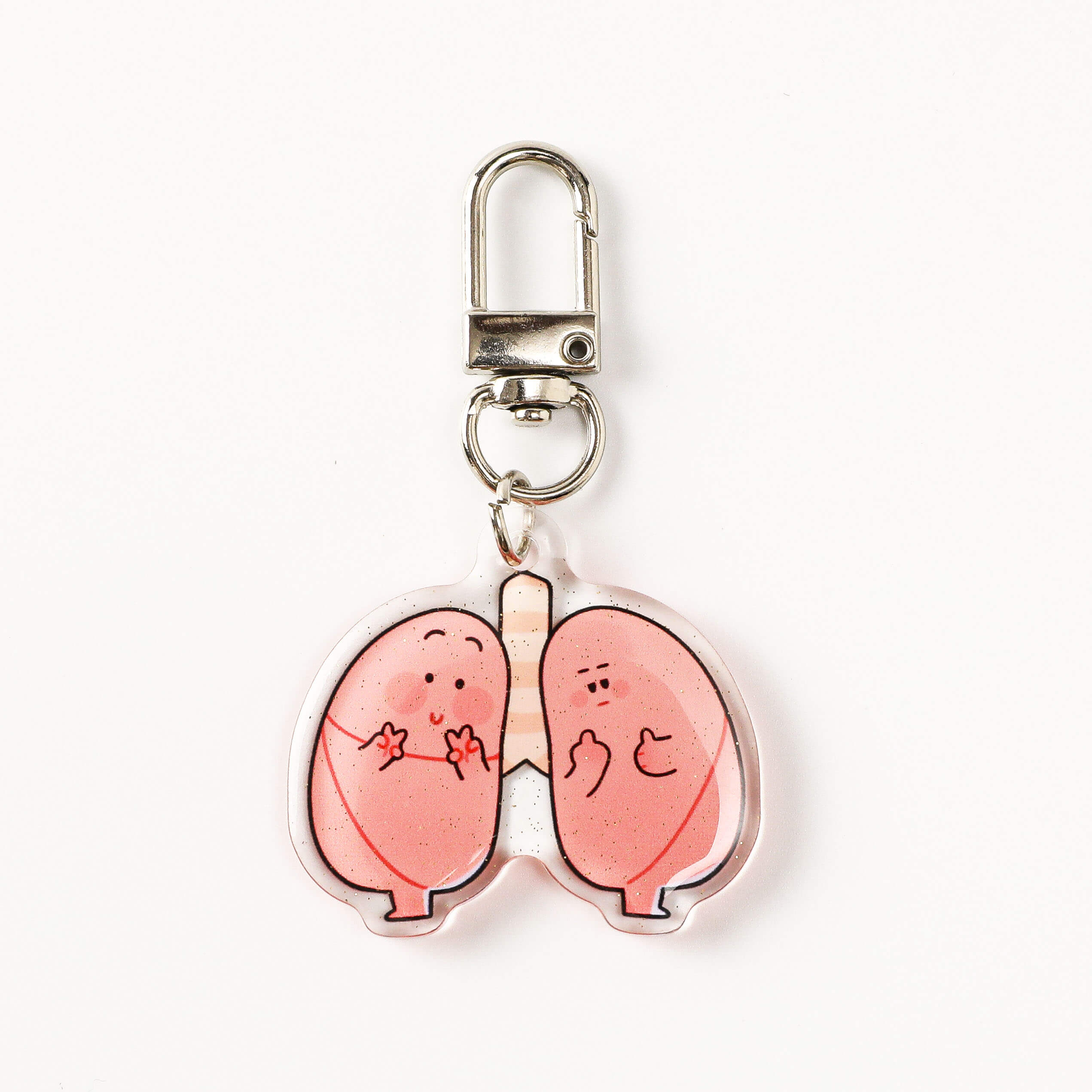 Lungs organ acrylic charm featuring cheerful facial expressions and smooth polished edges, perfect for keys, bags, or medical-themed gifts.