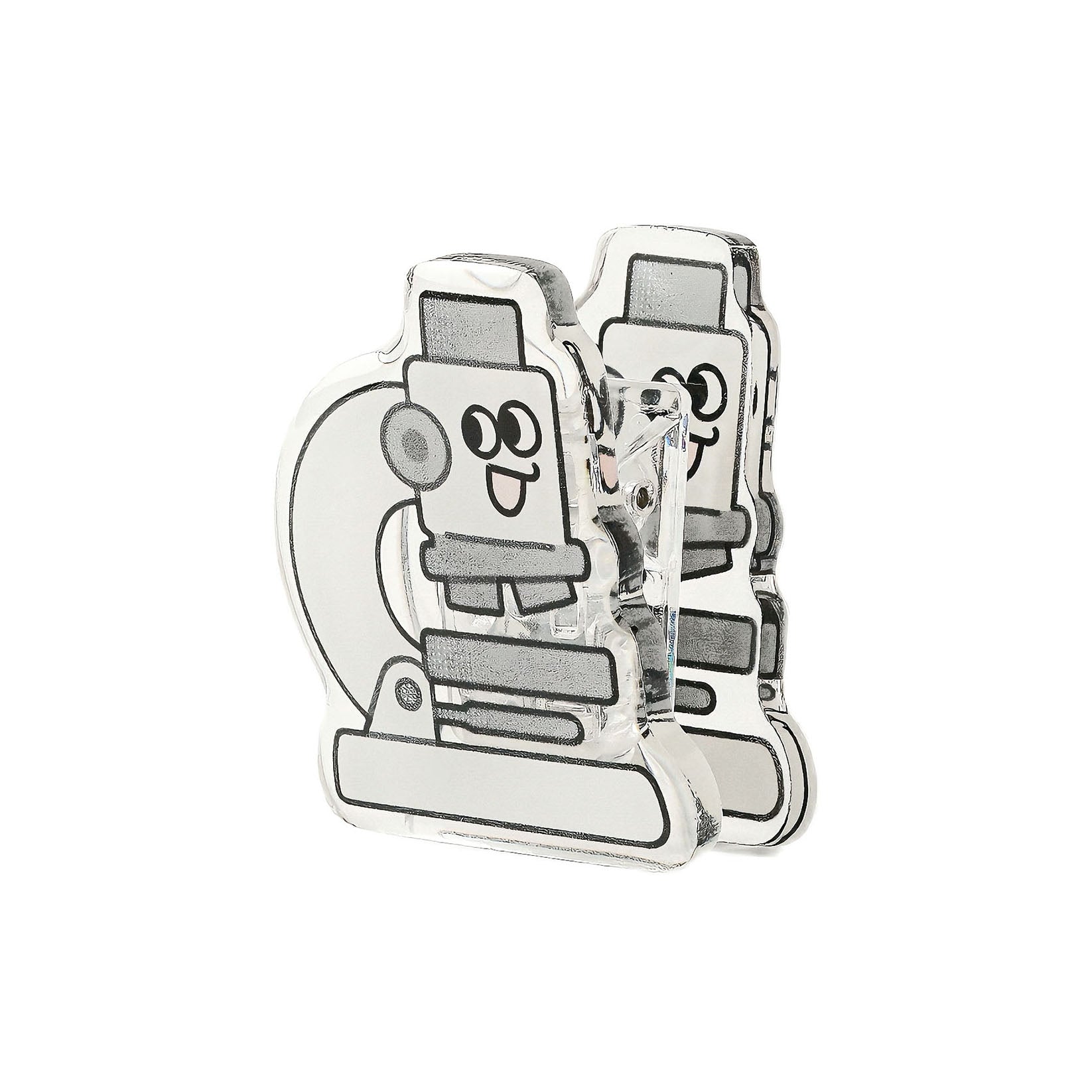 Cute microscope acrylic paper clip with a smiling laboratory instrument design, perfect for organizing documents, notebooks, planners, and study materials.