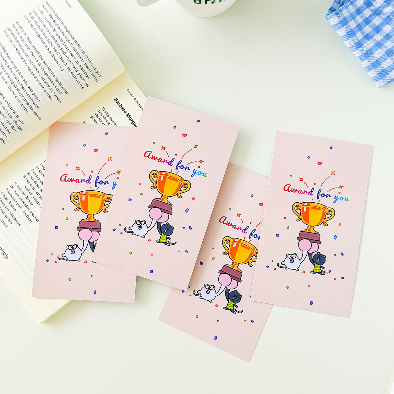 Celebration sticky notes featuring cute mice, a golden trophy, and an "Award for You" theme for motivational messages.