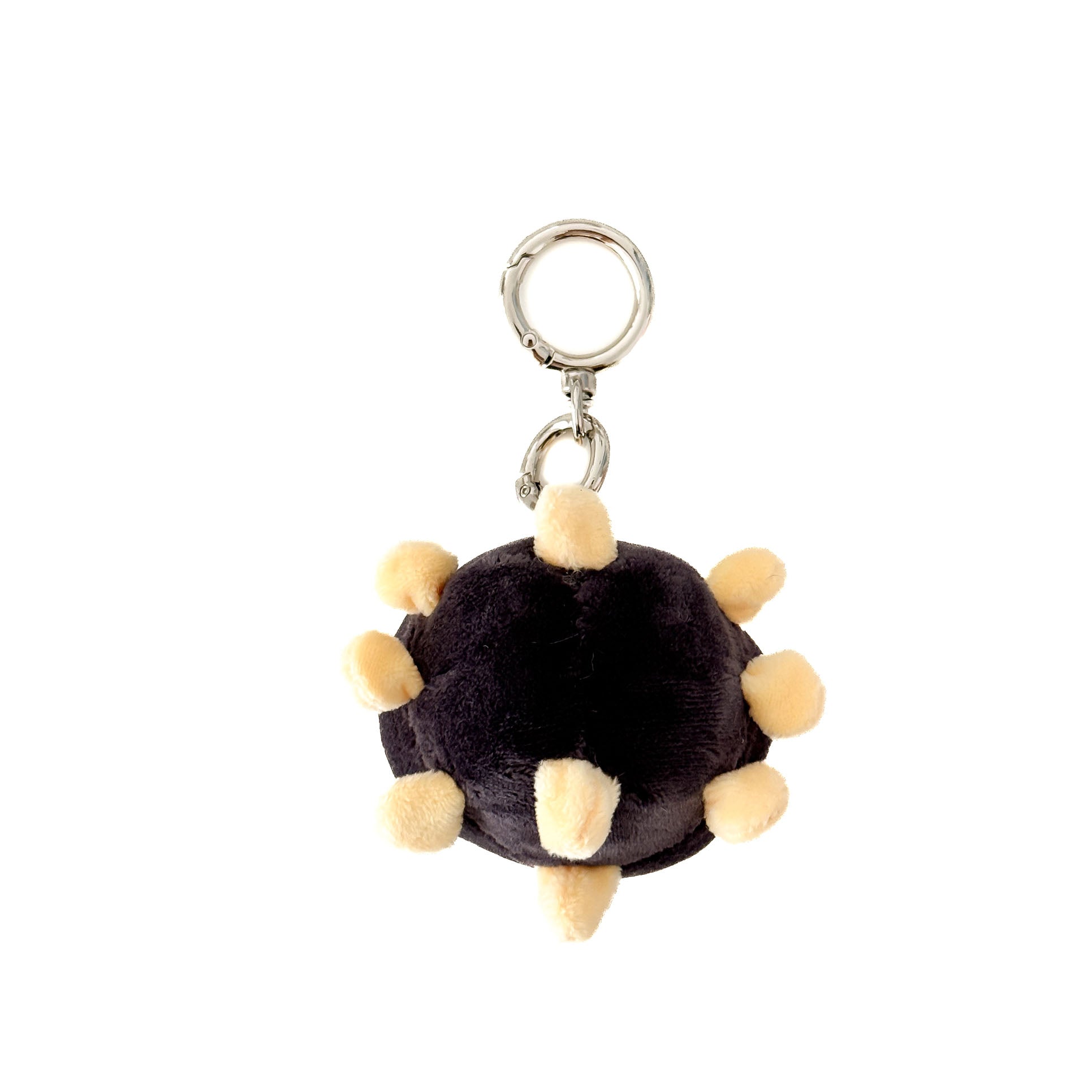 virus plush keychain with soft plush spikes and silver metal key ring.