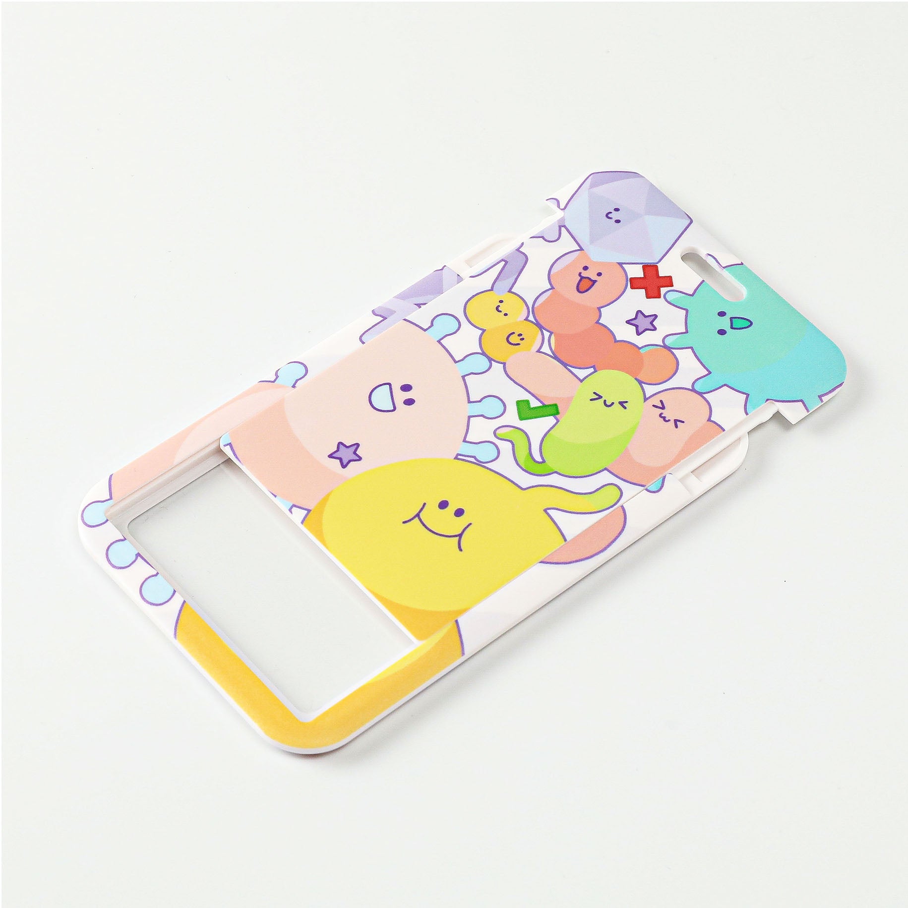 Pastel Cartoon Microbe Horizontal ID Card Holder with Colorful Germ Characters and Clear Badge Window