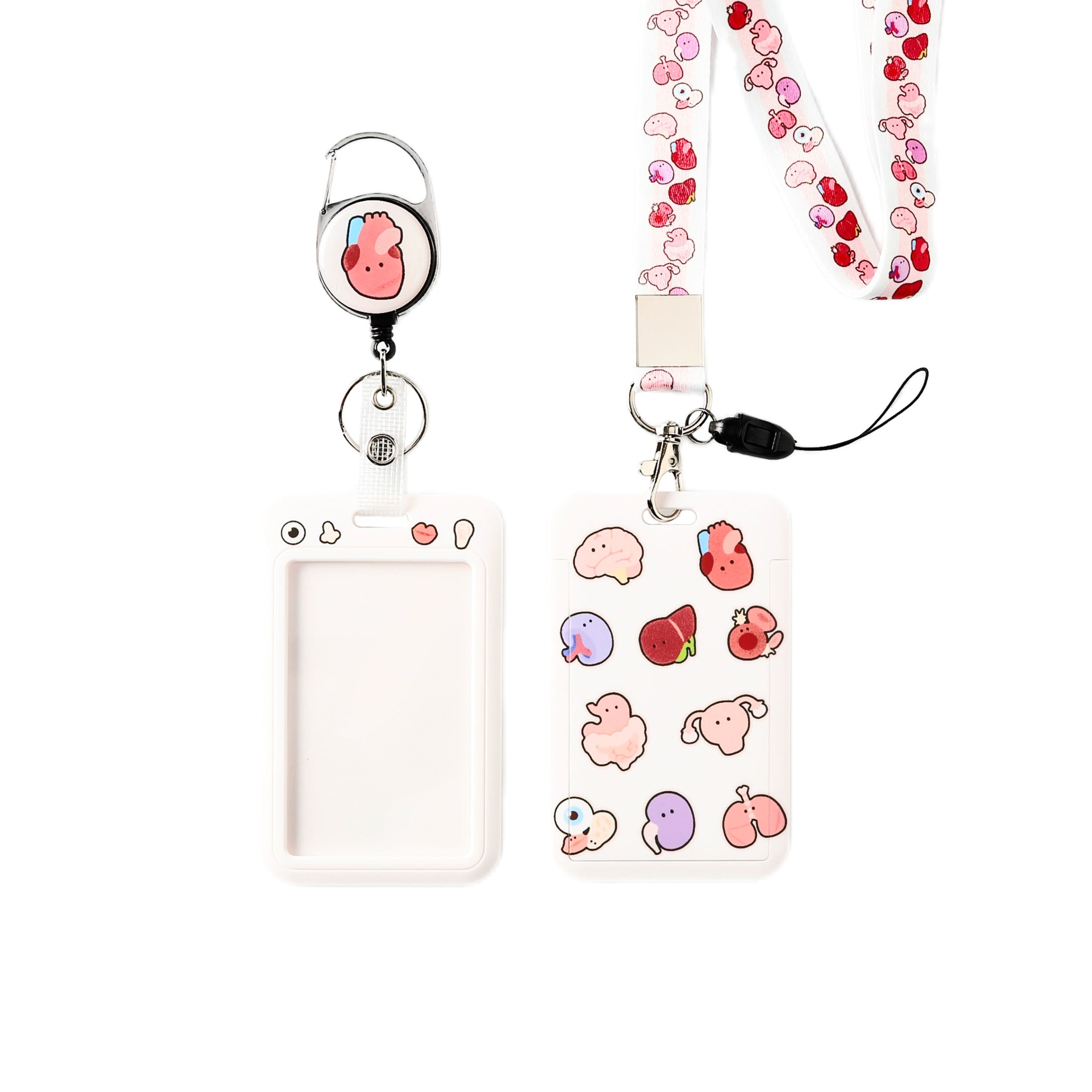 Cute Human Organs ID Badge Holder Set with Matching Anatomy Lanyard, Retractable Reel, and Clear Card Sleeve