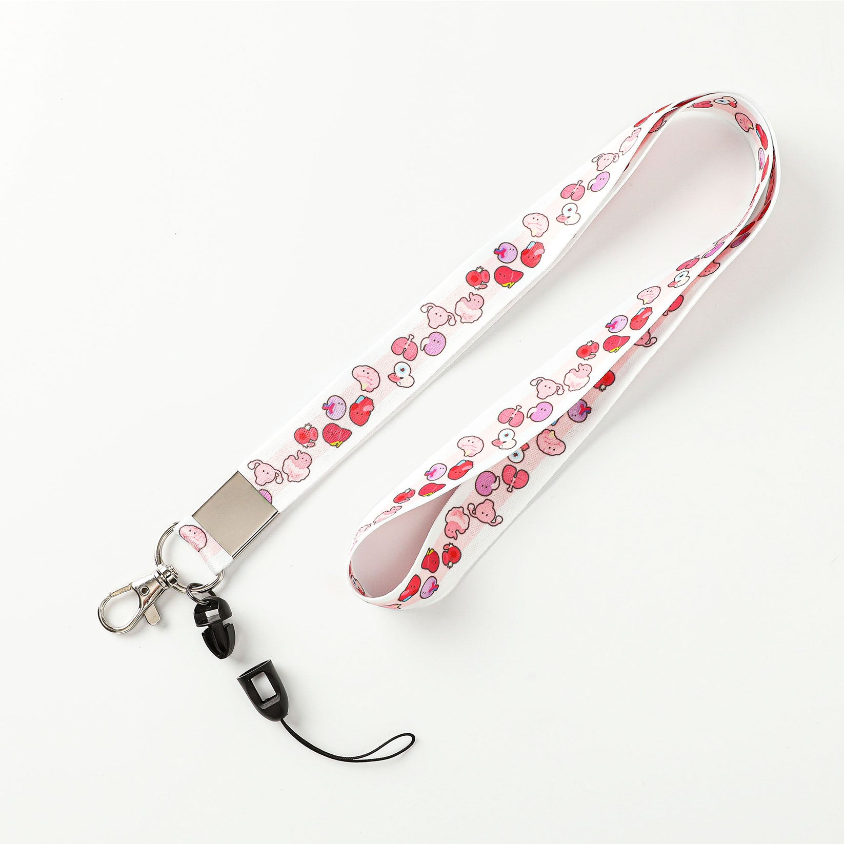 White Medical Anatomy Lanyard with Cute Human Organ Pattern, Metal Swivel Clip, and Detachable Loop