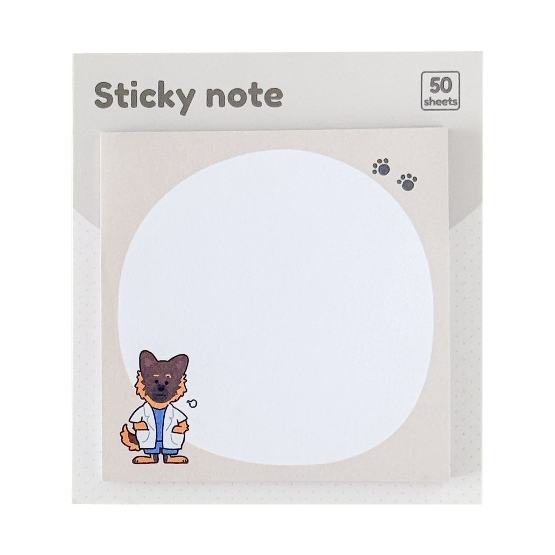 Khaki research dog sticky notes with a cartoon laboratory dog illustration and spacious blank area for writing.