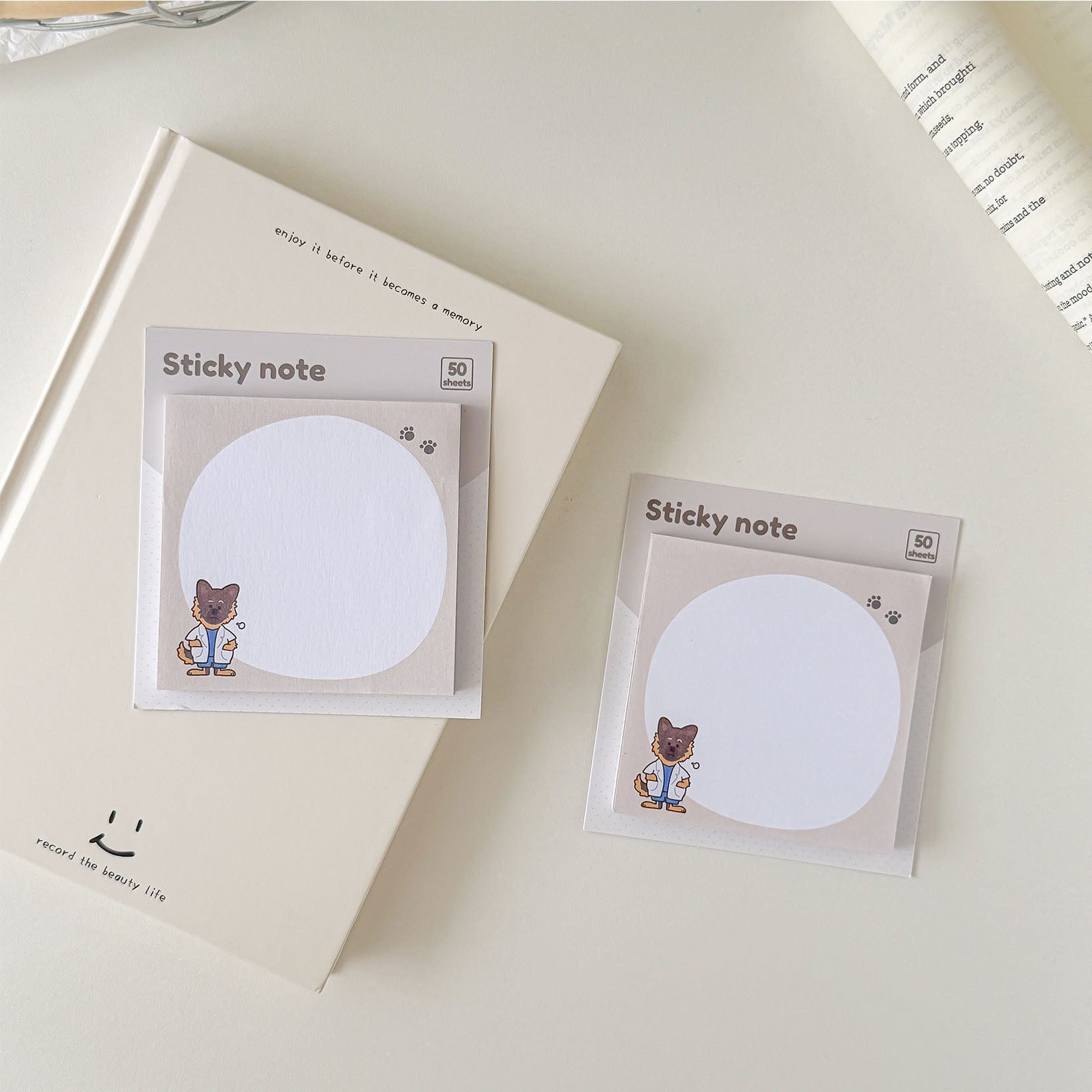 Cute scientist dog memo pad featuring a minimalist khaki design for notes, reminders, and study planning.
