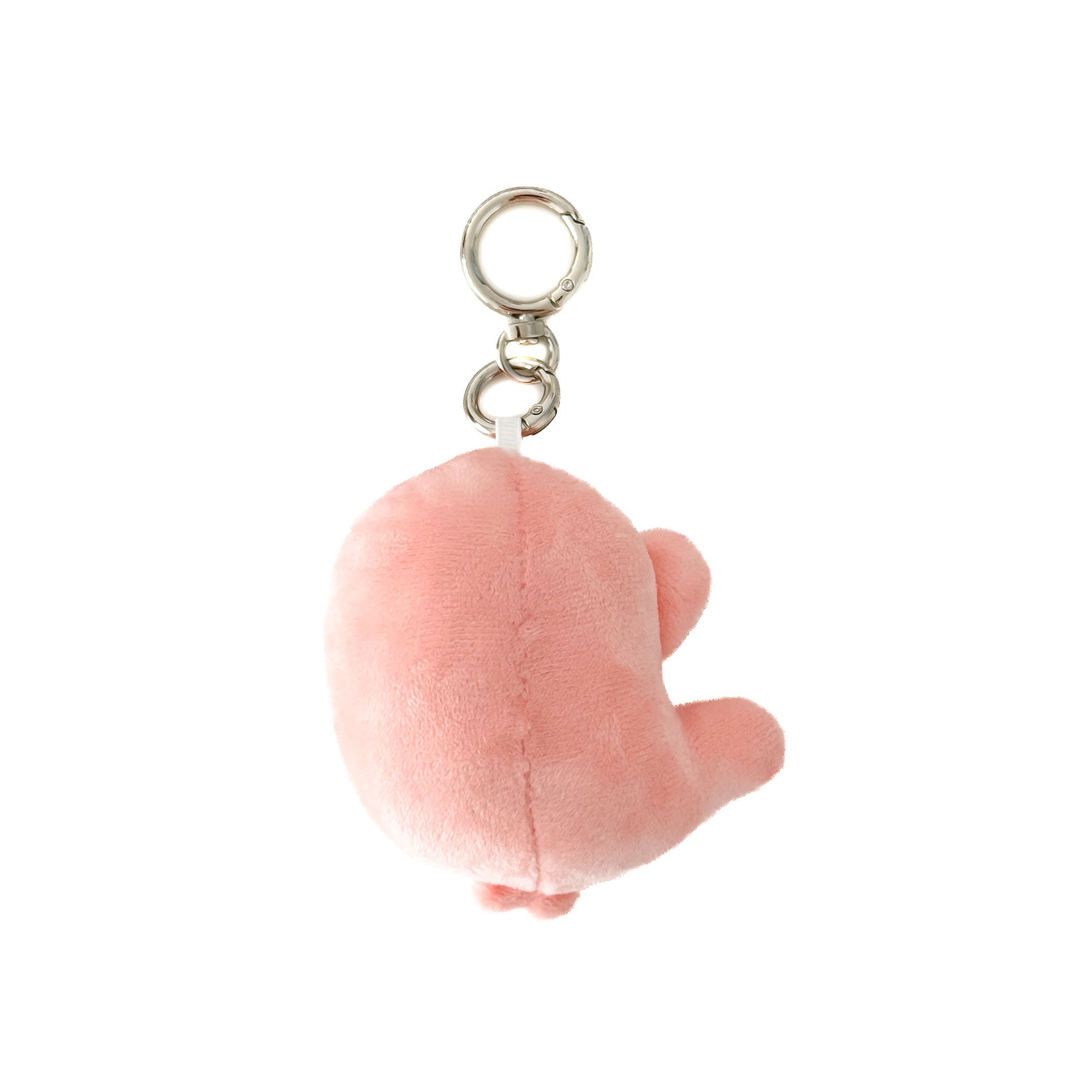 Pink stomach plush keychain with embroidered facial features and lightweight design.