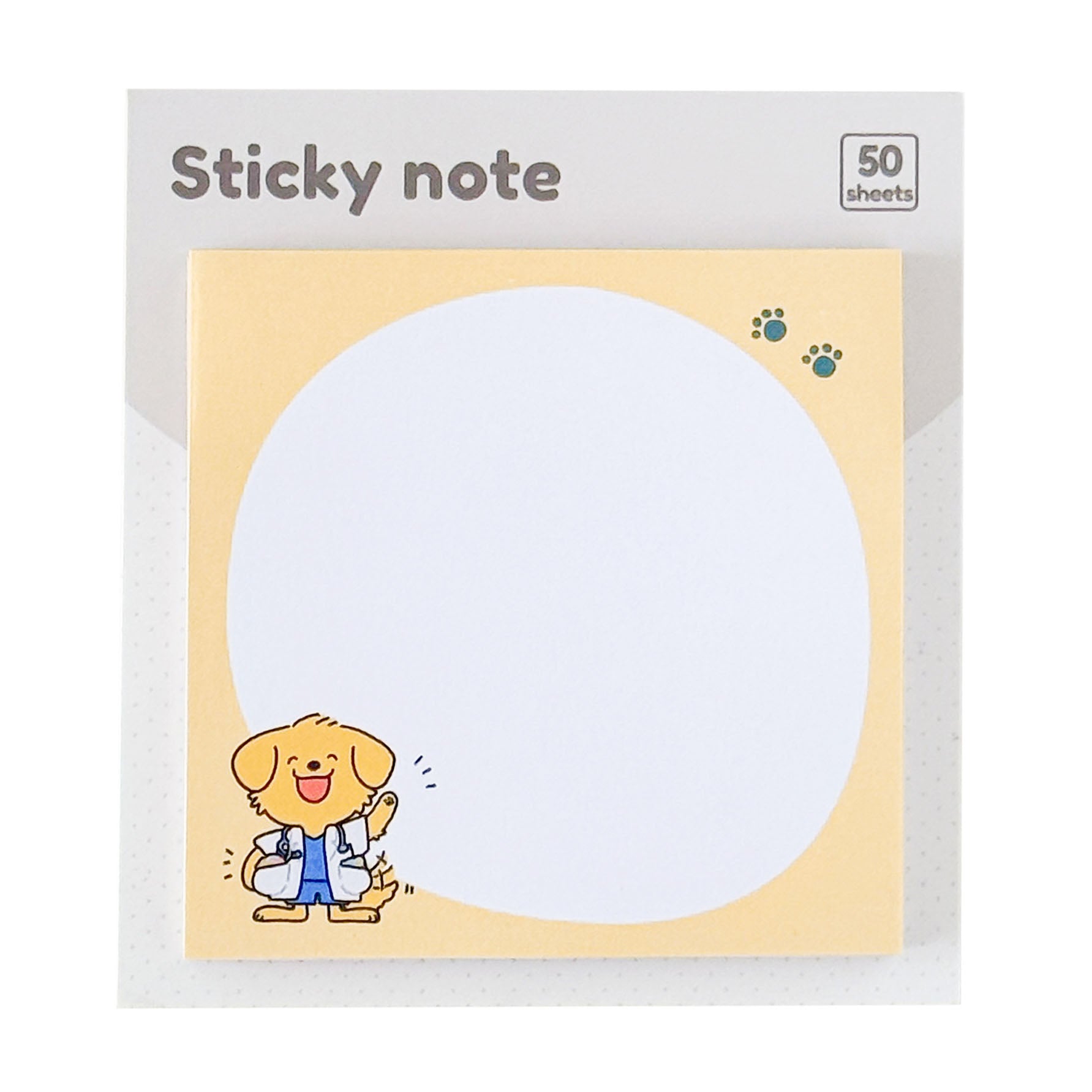 Cute yellow doctor dog sticky notes with a cheerful puppy illustration and large writing space for daily reminders.