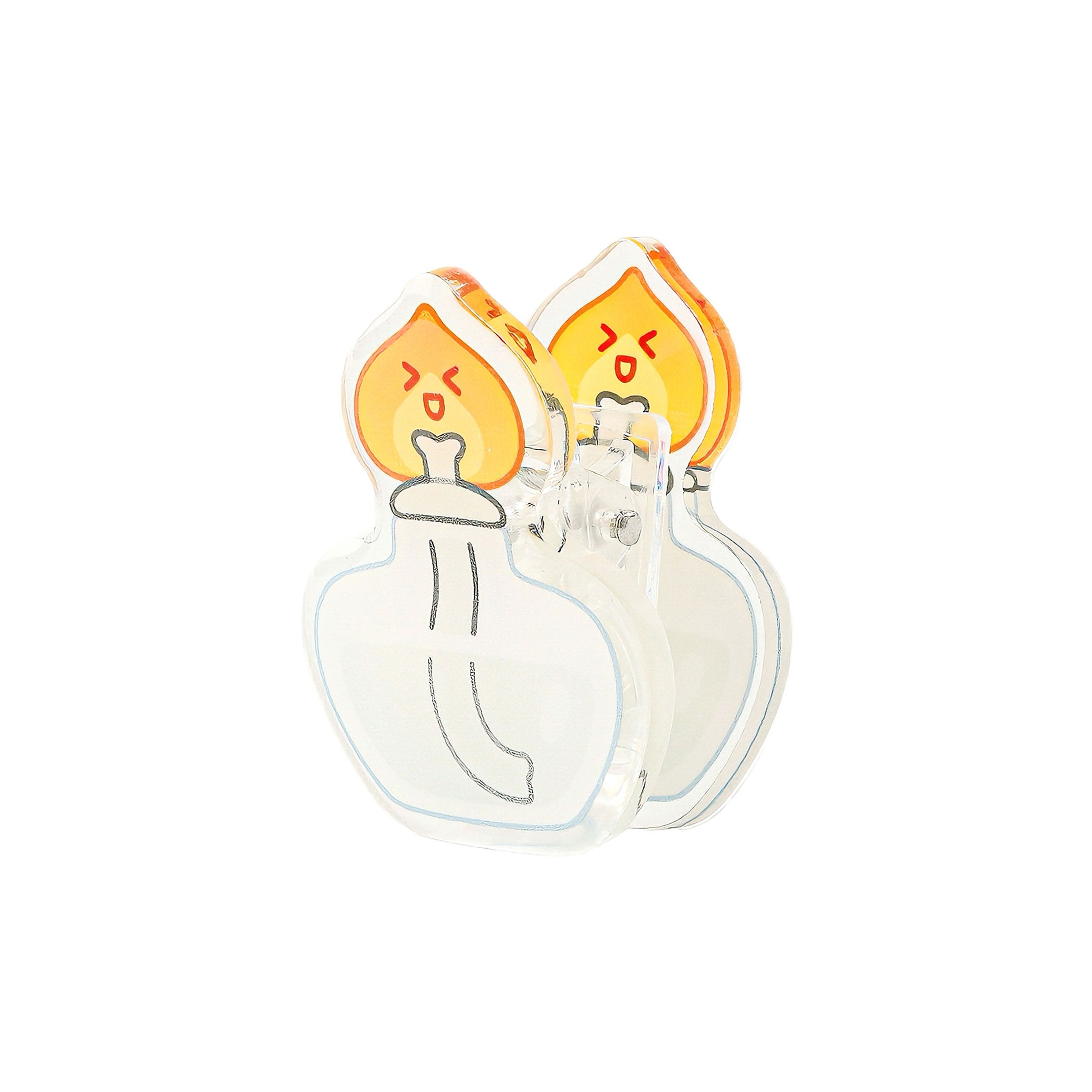Cute alcohol lamp acrylic paper clip with a cheerful flame illustration, perfect for keeping laboratory worksheets, recipes, and reference papers securely together.