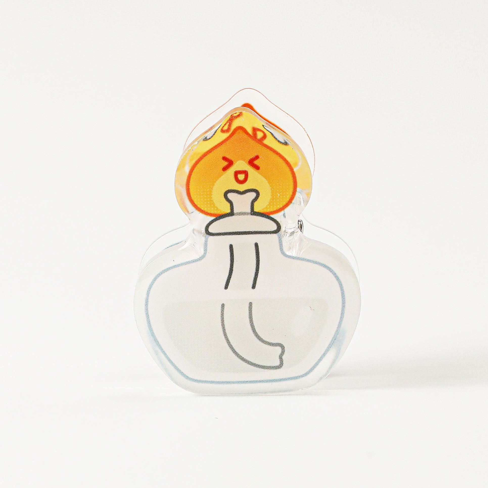 Cartoon spirit lamp acrylic document clip featuring a smiling flame design, ideal for organizing science class handouts, lab journals, and office paperwork.