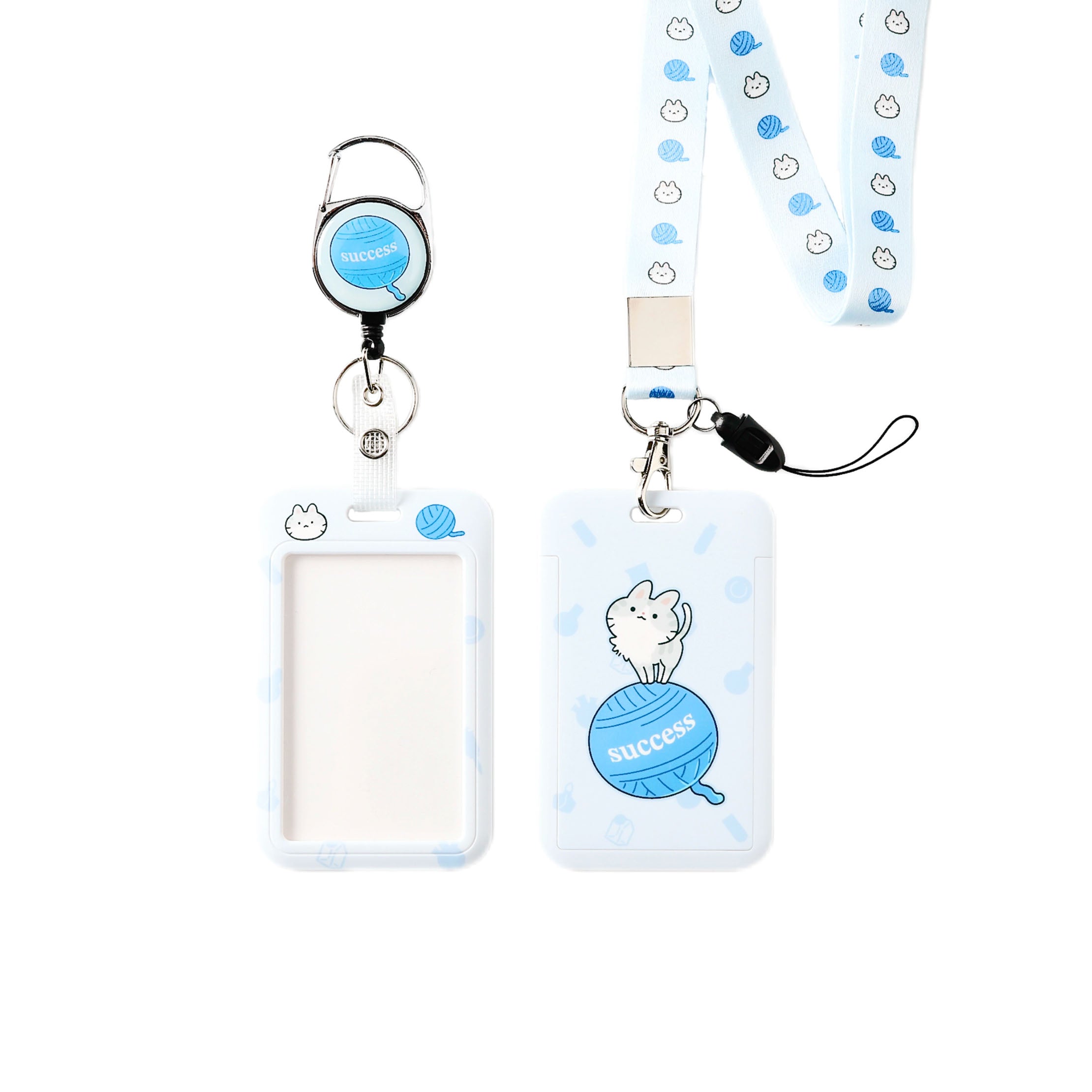 Light Blue Cat ID Badge Holder Kit with Matching Lanyard, Retractable Reel, and Card Sleeve
