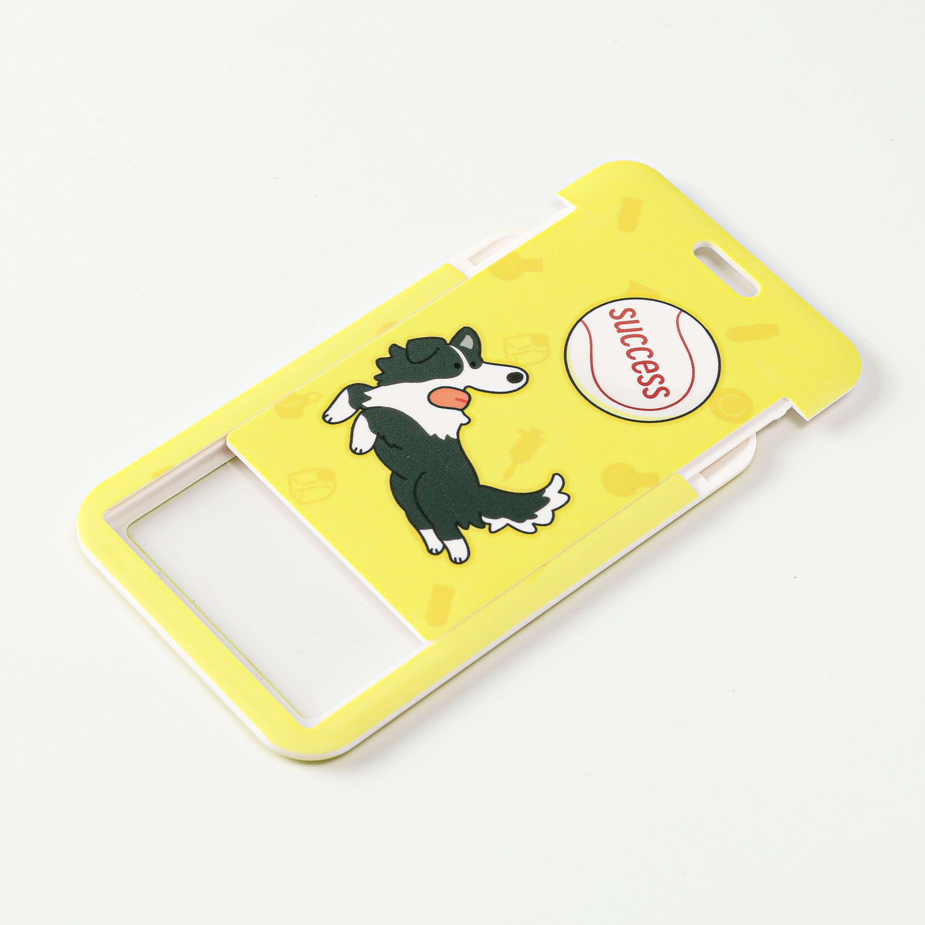 Bright Yellow Border Collie ID Card Holder with Baseball Graphic and Horizontal Badge Window