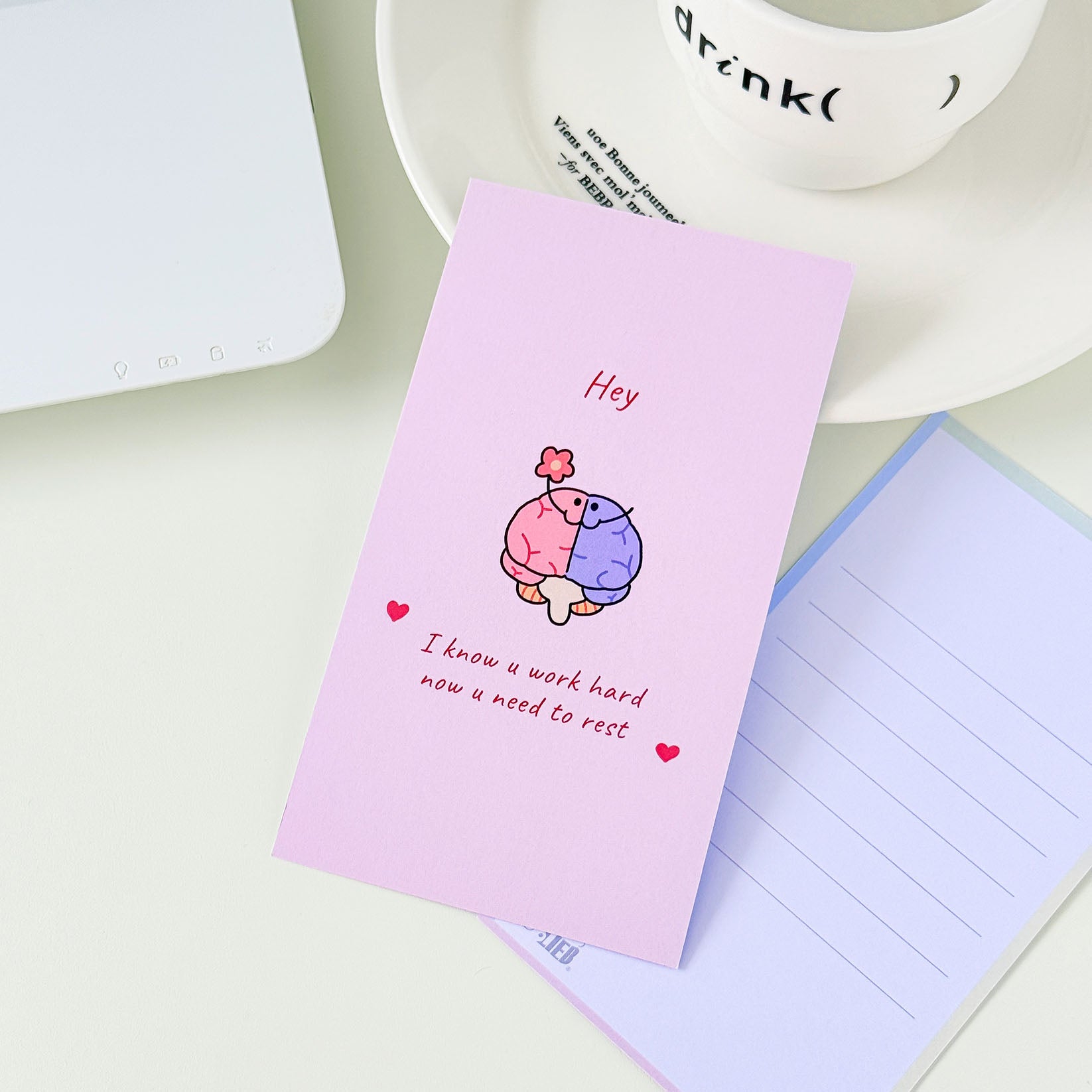 Cartoon brain sticky note pad with motivational artwork, ideal for school supplies, office desks, and creative note-taking.
