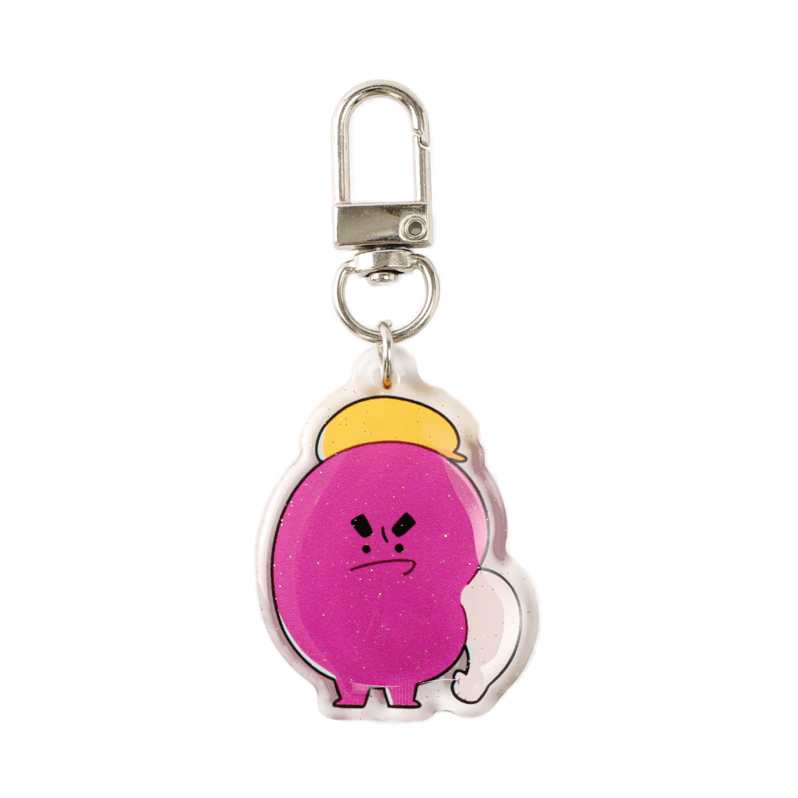 Fierce cartoon kidney acrylic keychain with glitter detailing and a durable metal swivel clip, a playful anatomy accessory for medical enthusiasts and everyday carry.