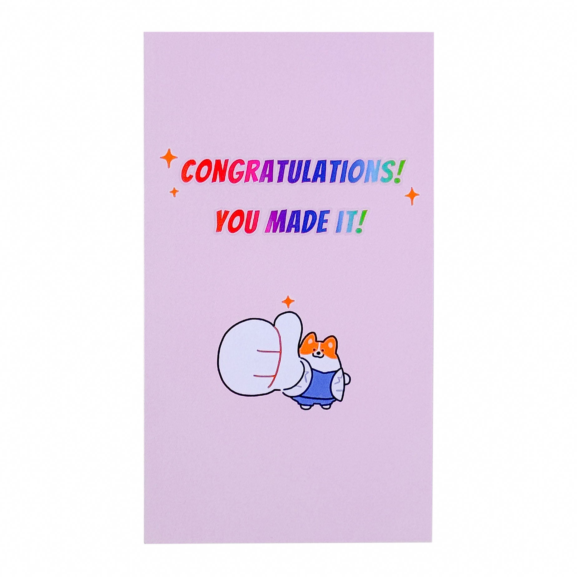 Cute congratulations sticky notes with a pastel pink background, cartoon doctor puppy, and colorful motivational message for celebrations and encouragement.