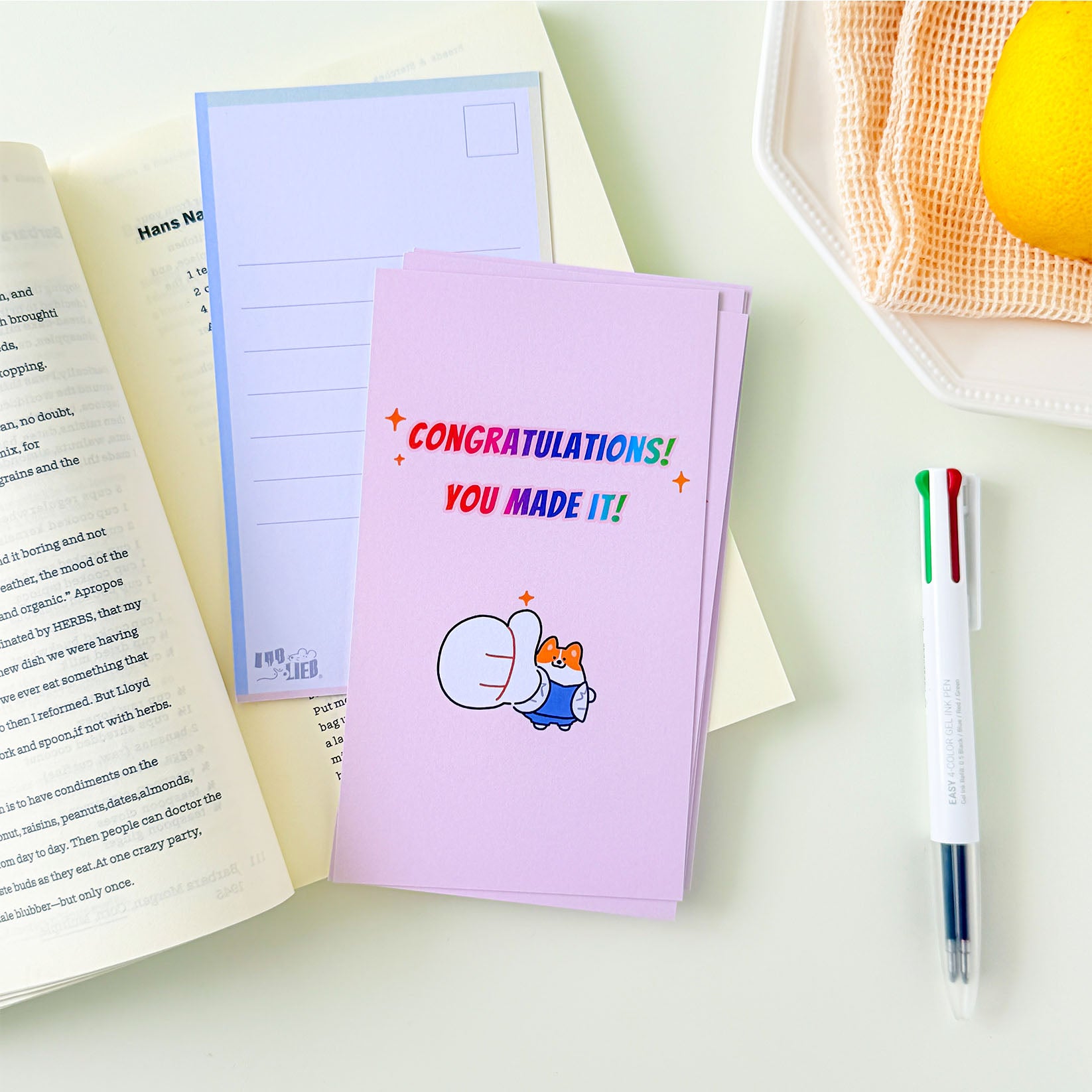 Pink motivational sticky notes featuring a cartoon medical puppy and colorful celebration text for school, office, and gifts.