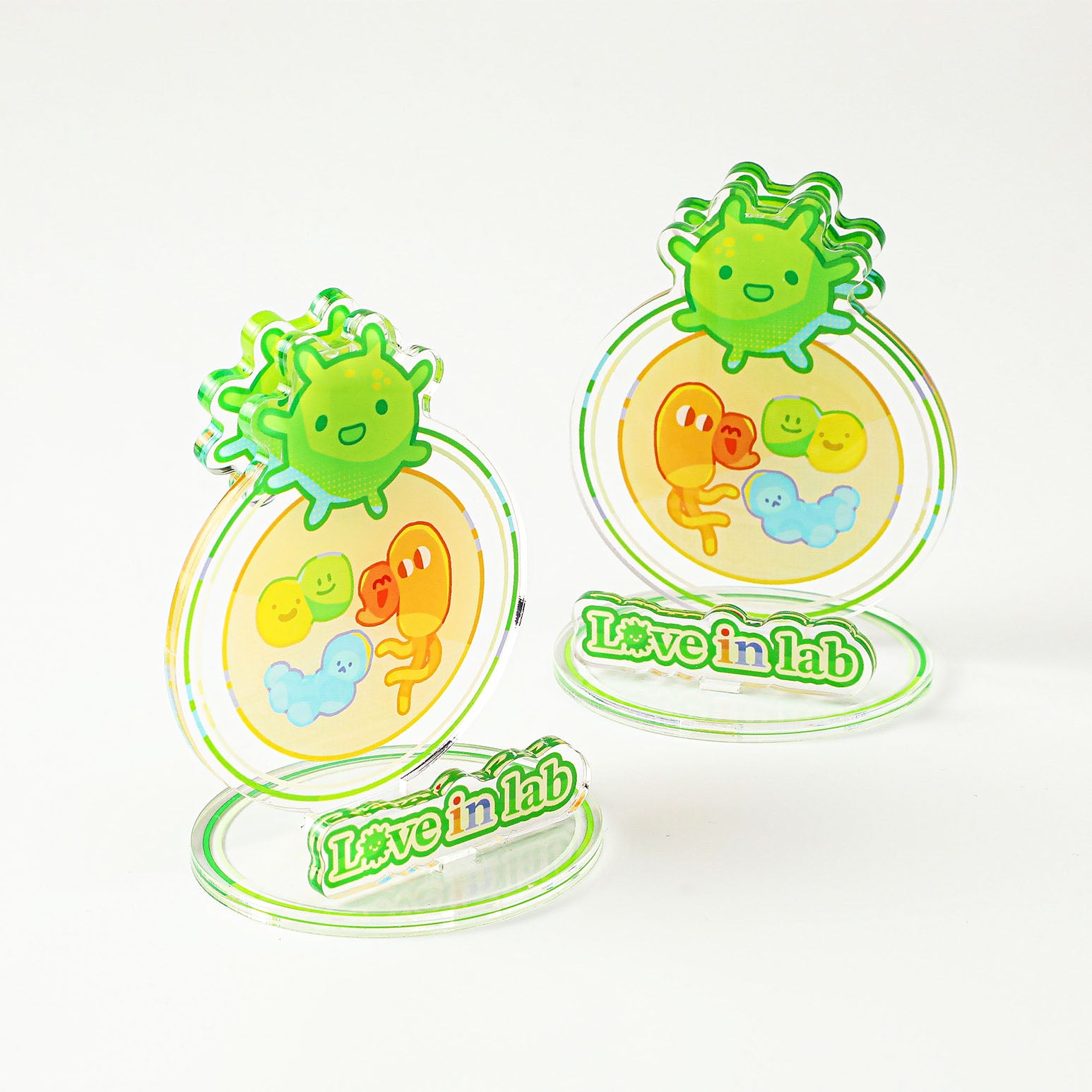 Science-inspired bacteria acrylic clip stand for organizing cards, holding mobile phones, and adding a playful touch to any workspace.
