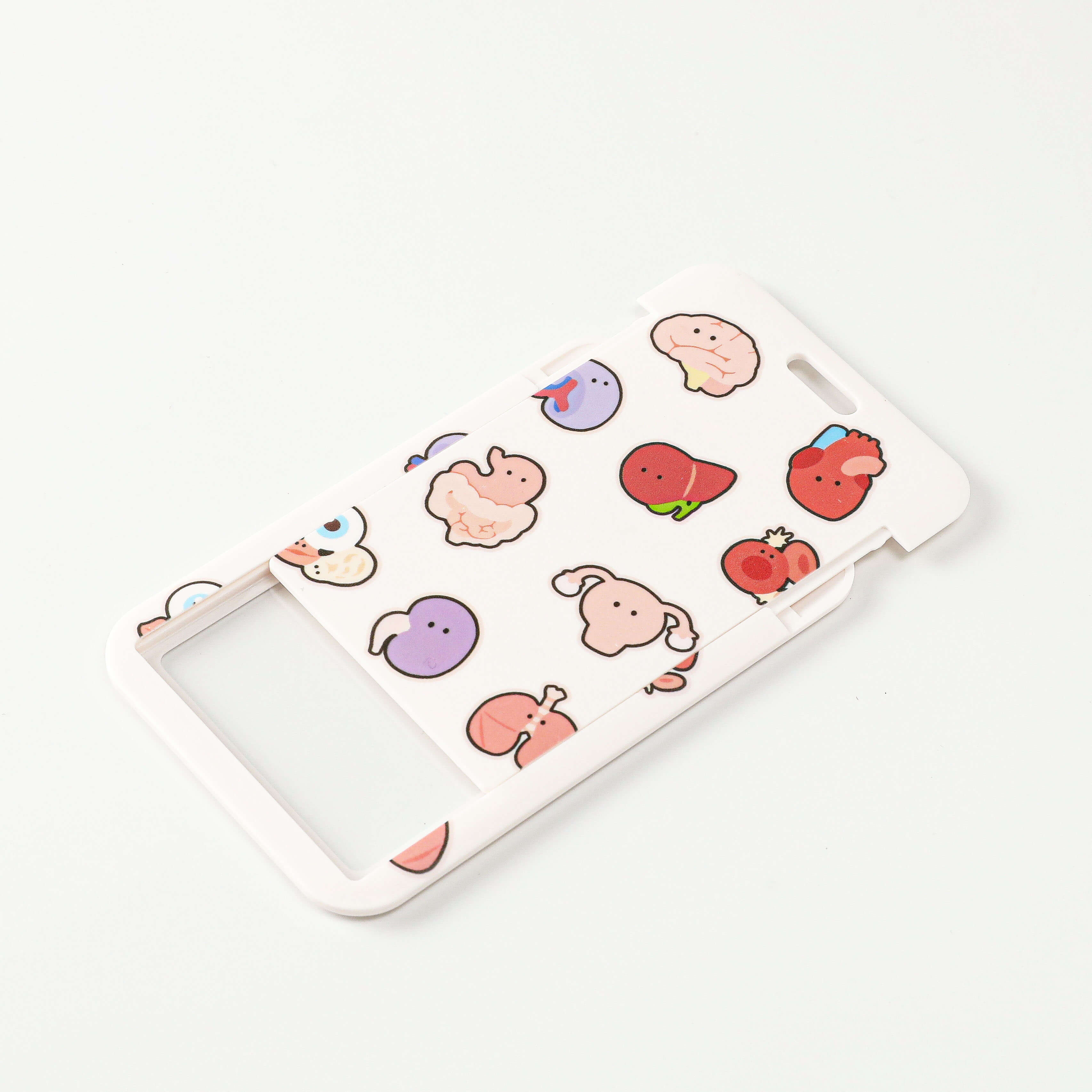 White Anatomy ID Badge Holder with Cute Human Organ Illustrations and Horizontal Clear Card Window