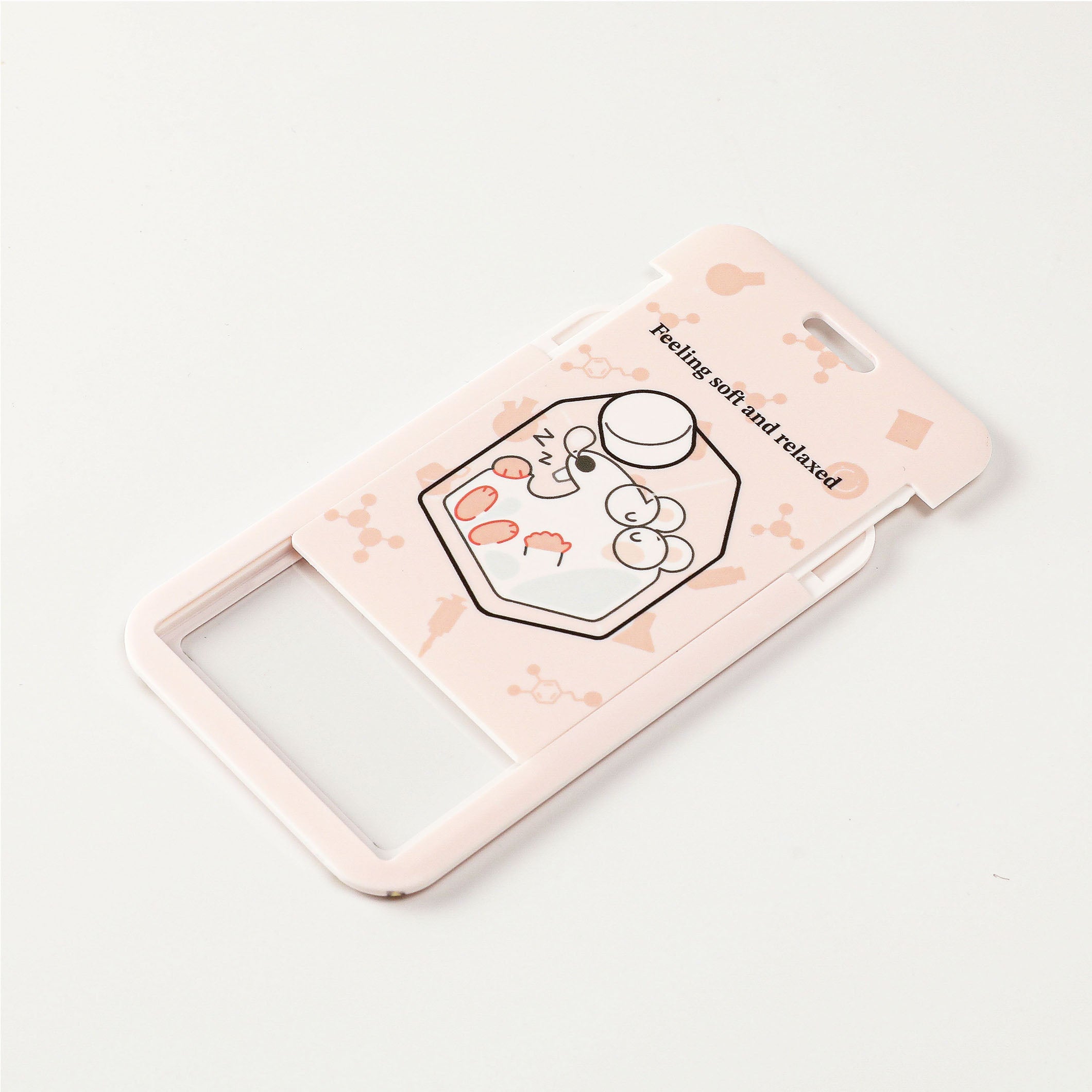 Pink Sleeping Lab Mouse ID Badge Holder with Soft Pastel Science Pattern and Horizontal Card Window