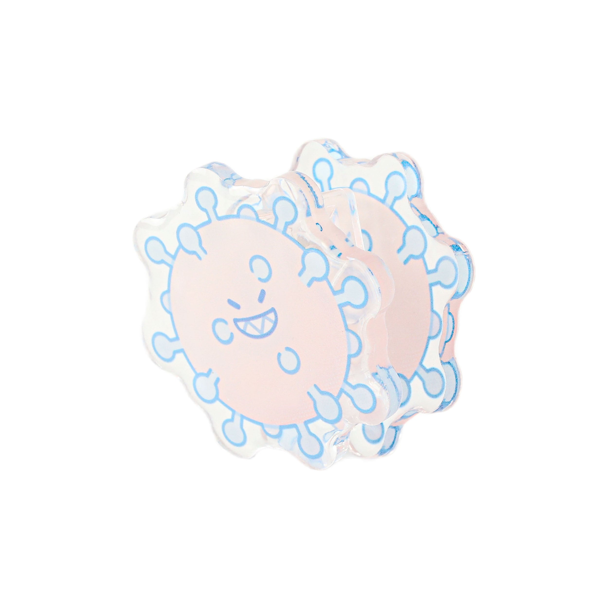 Cute pink virus acrylic paper clip with a playful cartoon germ design, ideal for organizing meeting notes, worksheets, and daily paperwork.