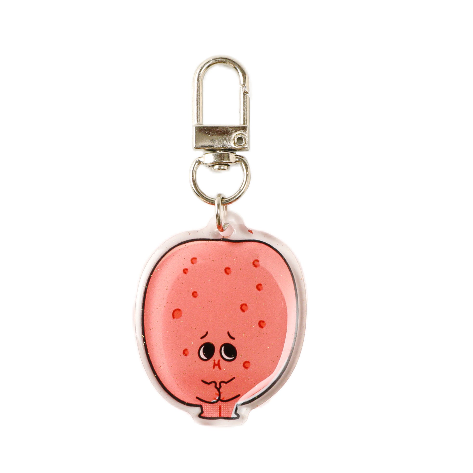 Sad cartoon tongue acrylic keychain with a glitter finish and sturdy metal clasp, a quirky anatomy-inspired accessory for healthcare workers, students, and science enthusiasts.