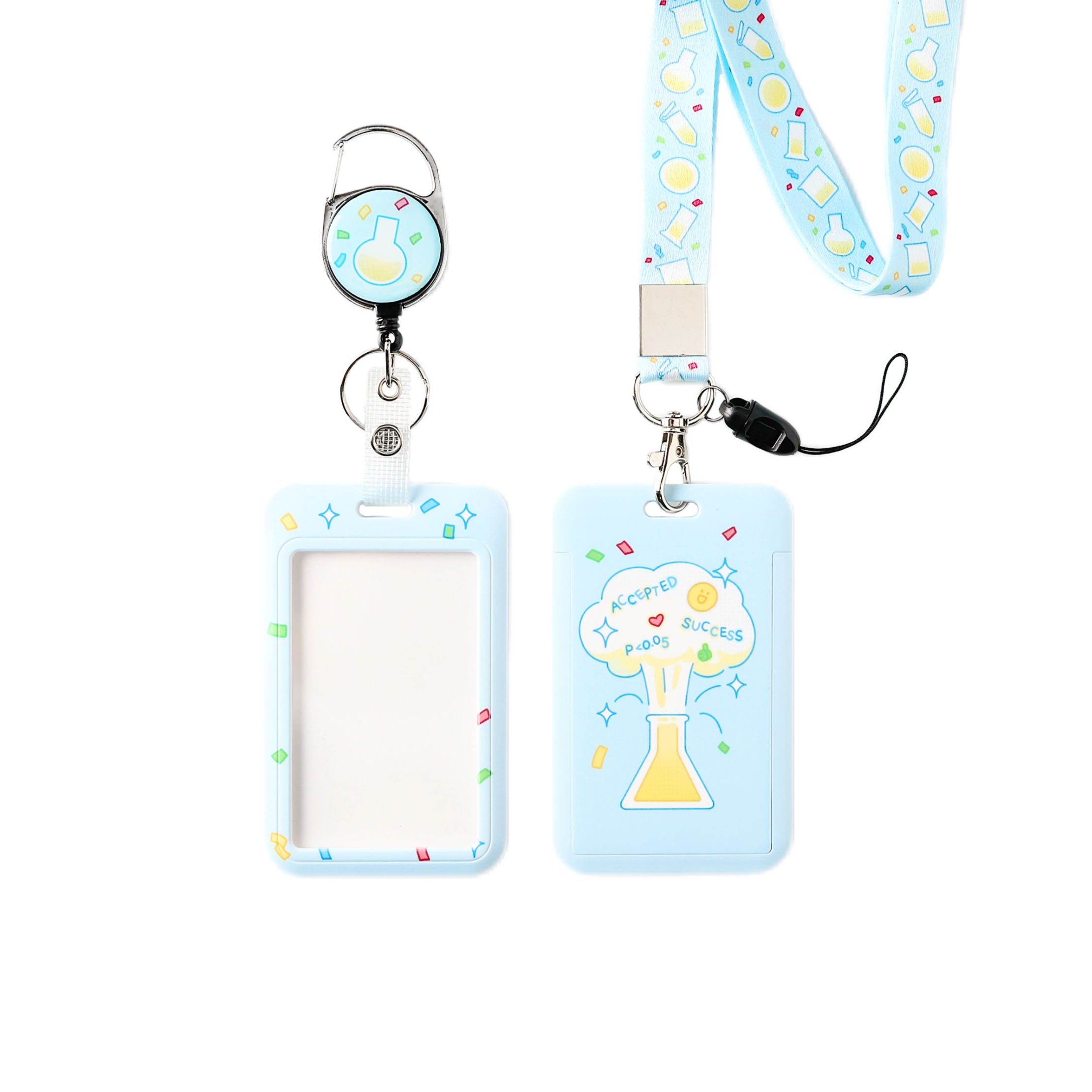 Light Blue Chemistry Flask ID Badge Holder Set with Matching Science Lanyard and Retractable Badge Reel