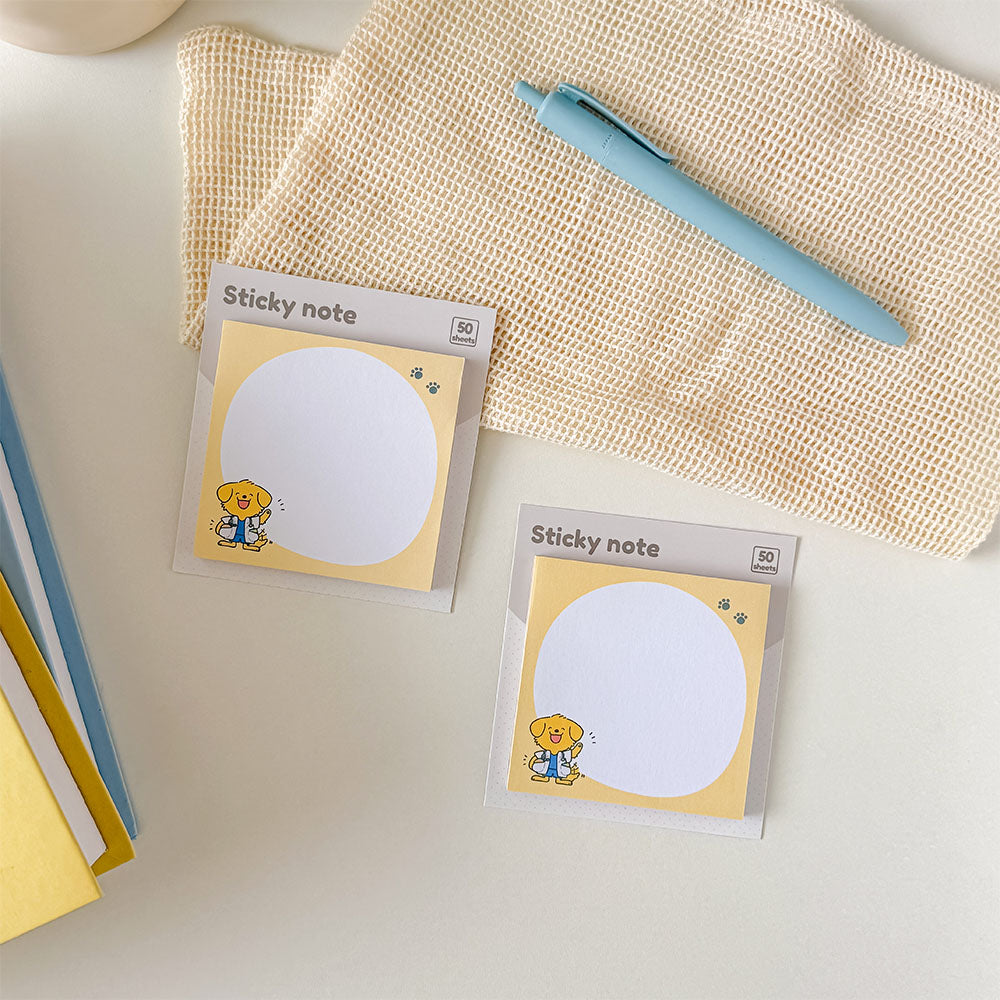 Yellow animal-themed sticky note pad with a smiling doctor dog character for school, office, and journaling.